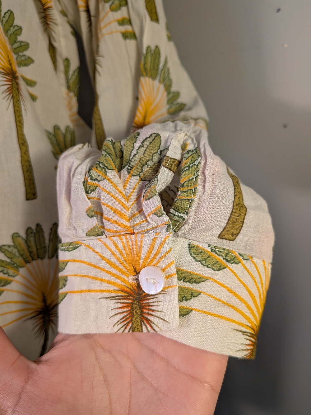 Haute Hippie Style 2pc Palm Tree Set S Button-Up Shirt Shorts Elastic Pockets - Picture 5 of 10